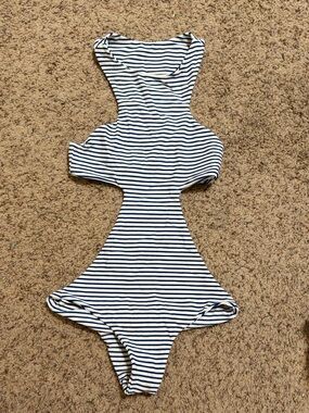 Mikoh Navy and White Striped Women’s One-Piece Bikini Small